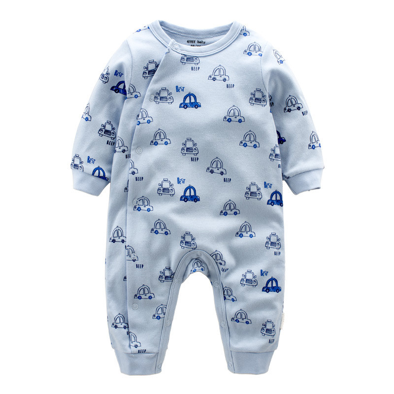 爬爬酷（papacool）新生婴儿连体衣爬衣动物字母系列婴儿衣服秋季新品童装 蓝色汽车满印 73cm
