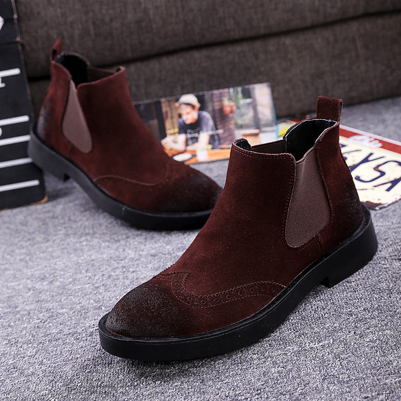 冬季马丁靴男鞋布洛克男靴内增高皮靴休闲磨砂