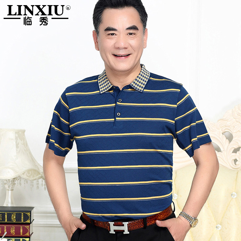 父亲装夏季冰丝短袖T恤中年人男士爸爸夏装4