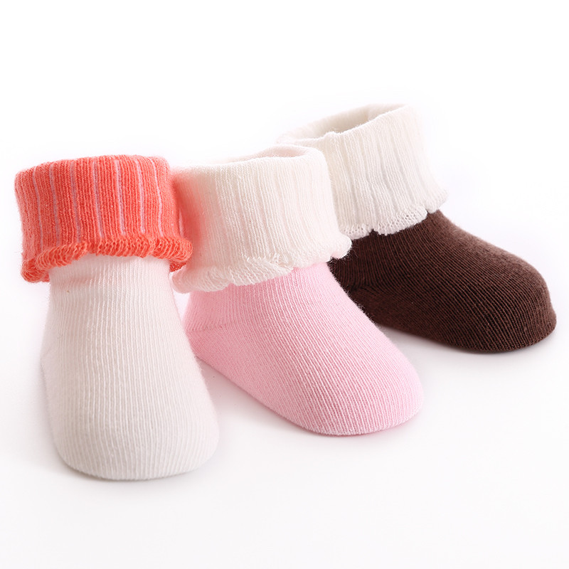 JEENH 婴儿袜子新生儿袜子0-12个月棉袜3双装宝宝袜子 4-12个月（推荐脚长9-11） 撞色翻口婴儿袜1