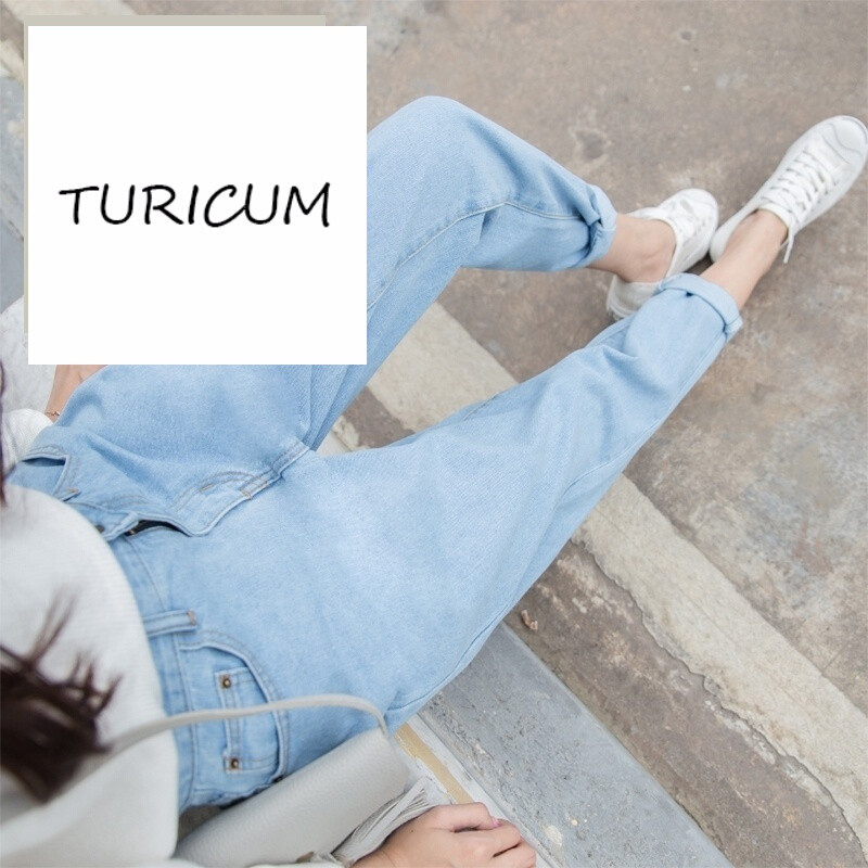 TURICUM原宿风牛仔裤女宽松bf九分裤高腰宽