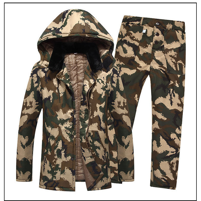 冬季防寒服迷彩大衣套装男款加厚保暖军大衣迷
