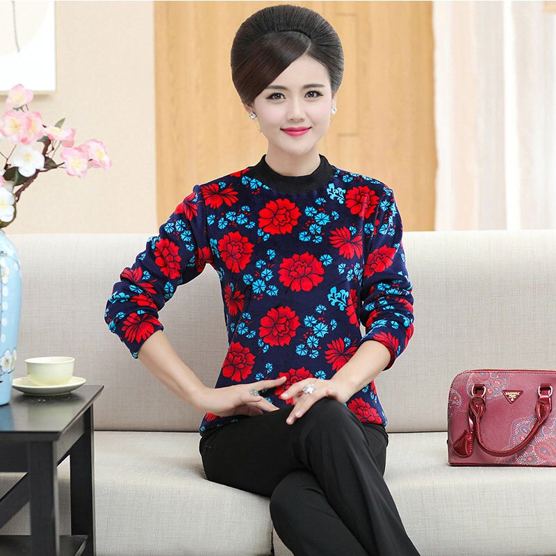 中老年保暖内衣女加厚加绒老年人单件保暖上衣