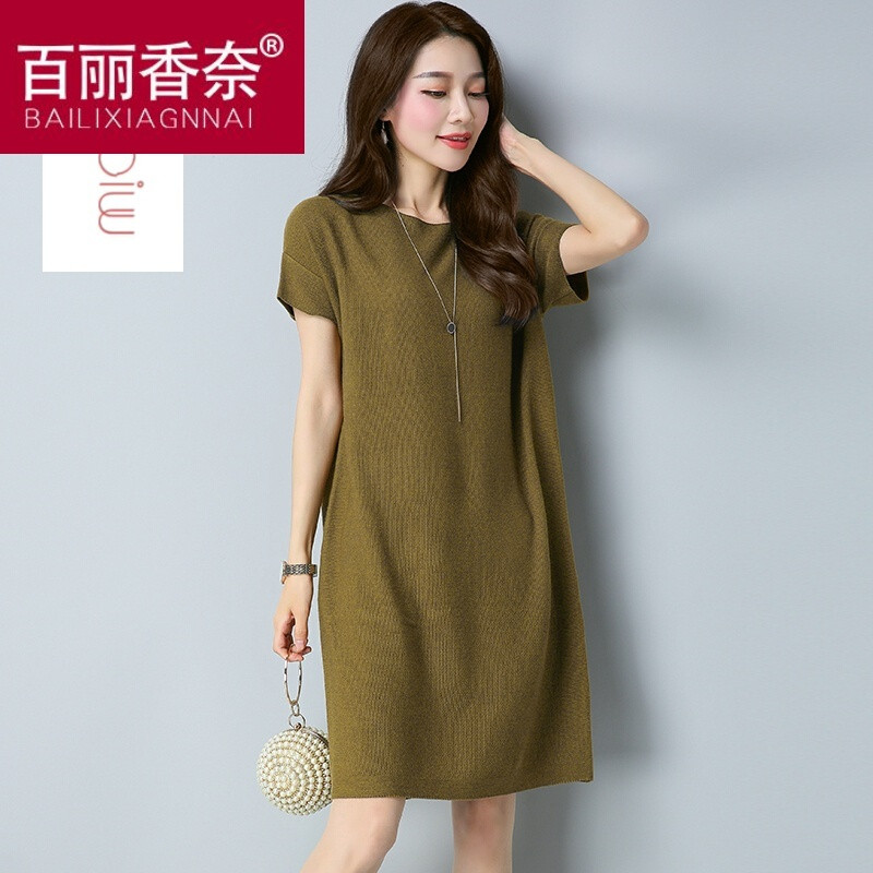 2017初秋新款短袖针织连衣裙女宽松显瘦遮肚