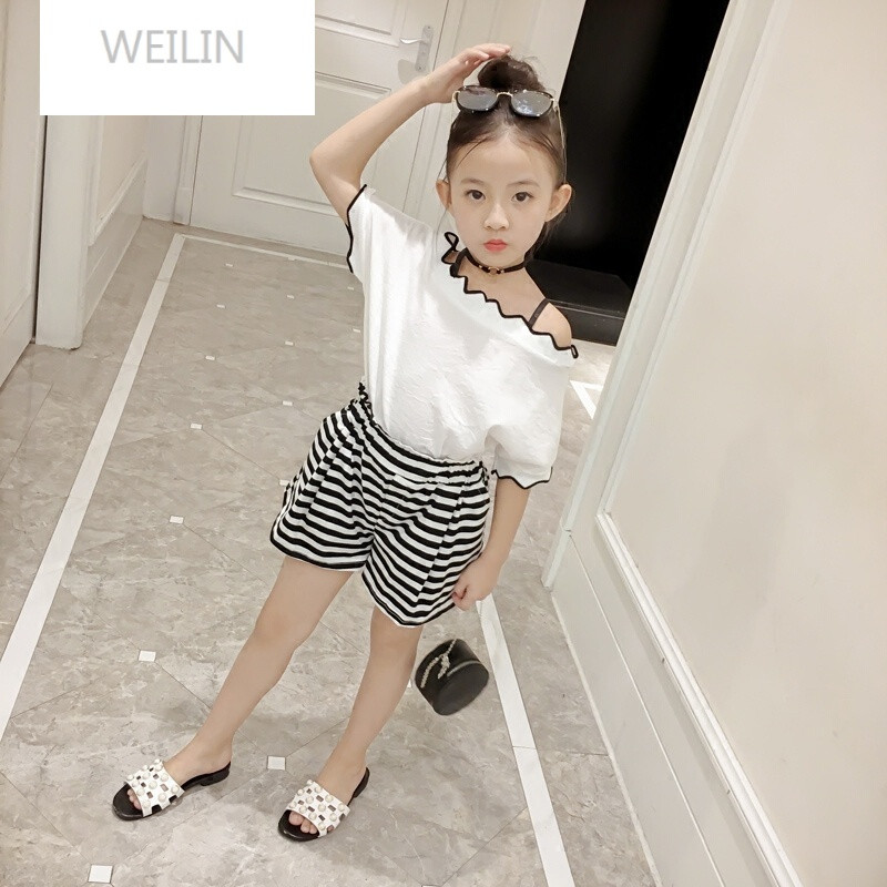 WEILIN天天特价女童2017新款儿童漏肩吊带短
