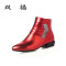 欧美风休闲女短筒靴秋冬季单靴侧拉链马丁靴低跟粗跟及踝靴女靴 红色 38