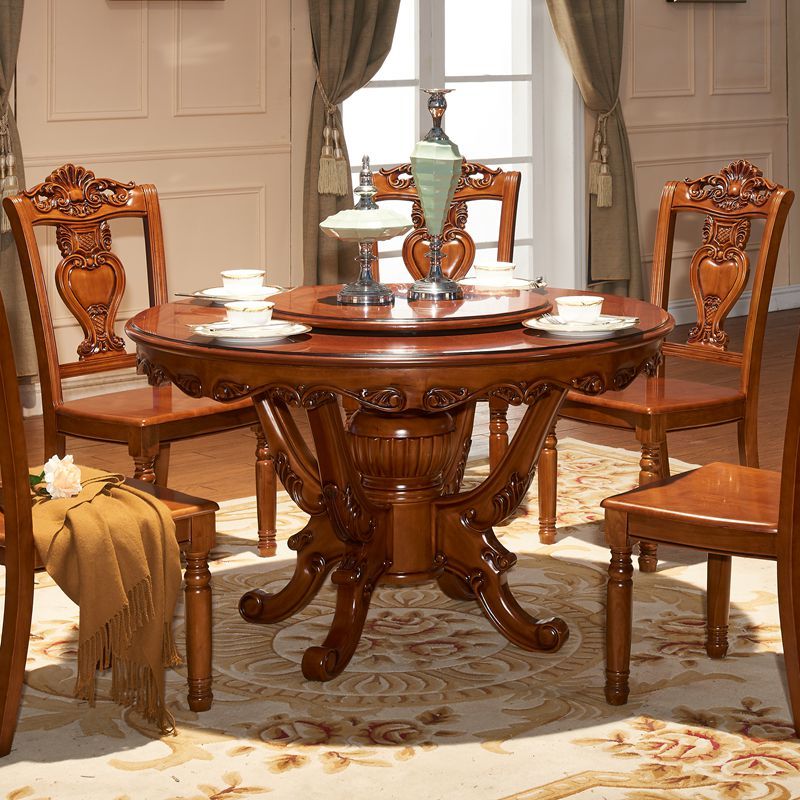 宫寓家具欧式实木圆桌 1.5米圆桌+转盘+10把餐椅