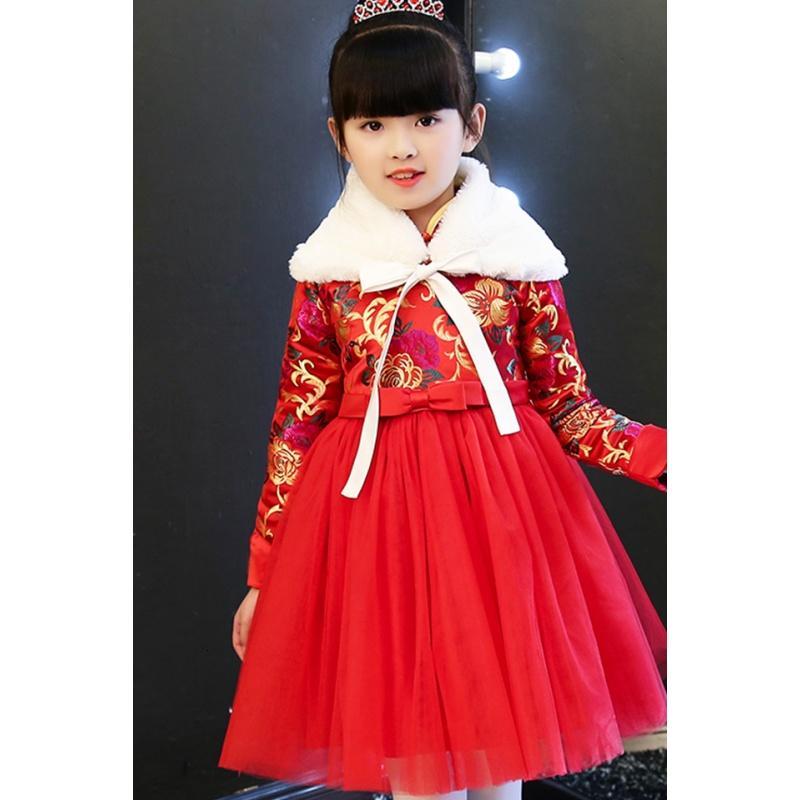 女童唐装冬装加绒加厚宝宝旗袍中国风小女孩新年拜年服儿童公主裙_0