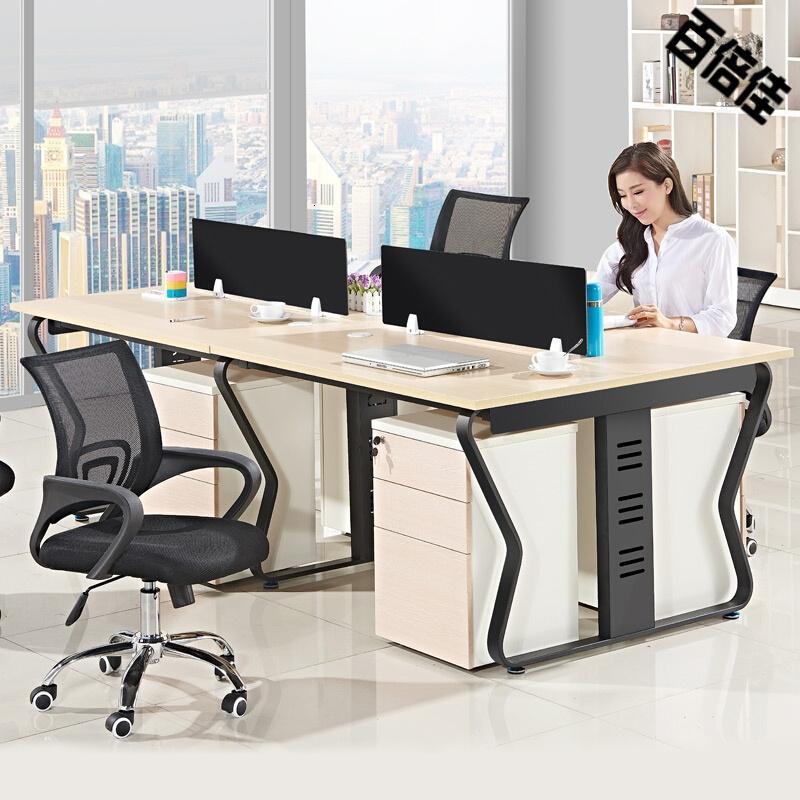 创意新款职员办公桌简约现代桌椅组合电脑四人位4屏风工作6工位办公室家具品质保证(三色可选)_7 四人位+柜