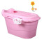 塑料婴儿儿童浴盆泡澡加厚洗澡超大号浴缸特大木桶 大号粉红色(无盖)