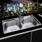 厨房SUS304不锈钢拉丝大水槽双槽小水槽洗菜盆碗槽水池加厚深_2 304钢75X40十六件套
