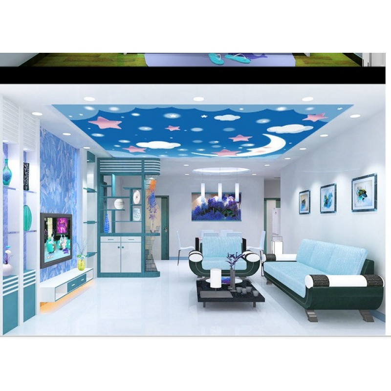 大型壁画3D墙纸客厅卧室儿童房卡通天花板吊顶壁纸立体蓝色星空_4_1 高档无缝无纺布（整幅）