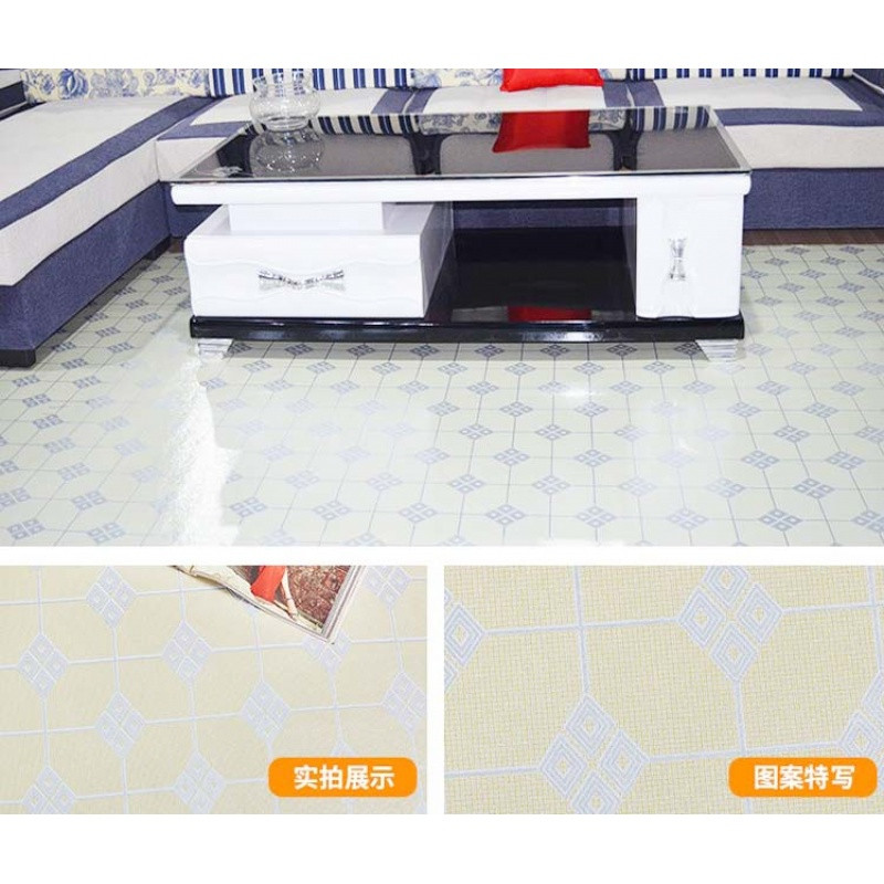 加厚地板革家用pvc铺地纸防水塑料加厚水泥地胶翻新耐磨地板贴纸 默认尺寸 乳白色中国结加厚