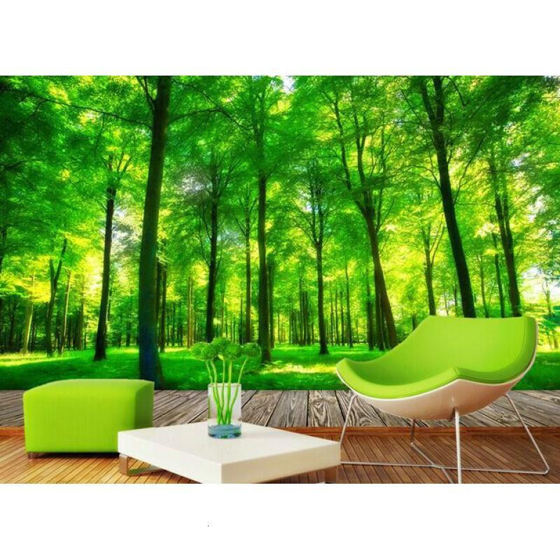 大型3D立体绿色树林电视背景墙纸客厅沙背景墙壁纸卧室风景_6 高档进口油画布（整幅）