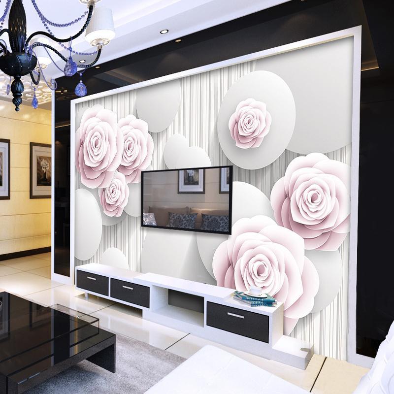 玫瑰3d立体现代简约电视背景墙纸客厅卧室壁纸无纺布墙布大型壁画_3 进口环保无纺布（拼接）