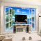 3D立体墙纸客厅沙卧室餐厅电视背景墙壁纸大型壁画假窗大海蓝天 无缝宣绒布