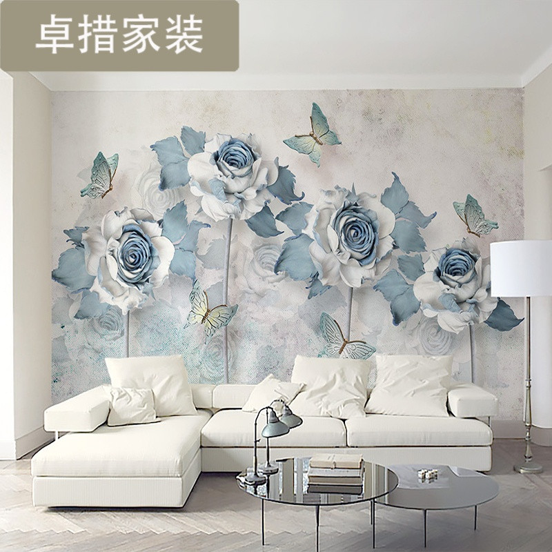 3d立体壁画电视背景墙现代简约客厅壁纸欧式无纺布浮雕墙纸 5D浮雕真丝布（一整张）