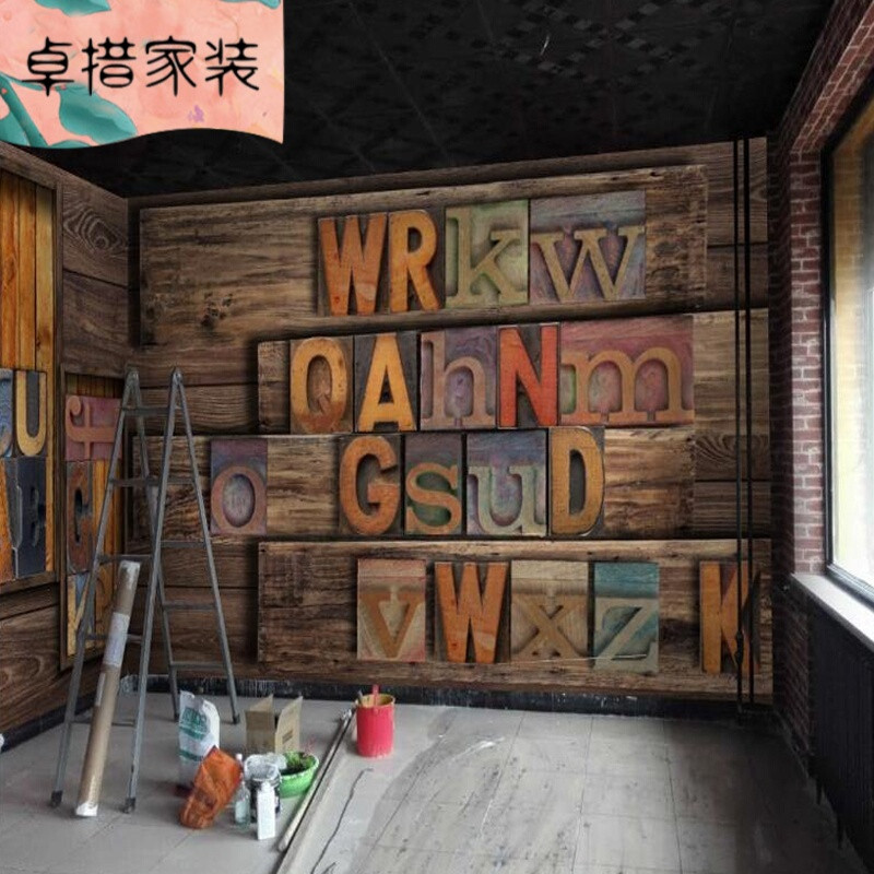 复古怀旧木纹木板工业风墙纸个性咖啡厅壁画奶茶店酒吧KTV壁纸【无缝】进口纳米纤维布/平方墙 【无缝】进口蚕丝布/平方