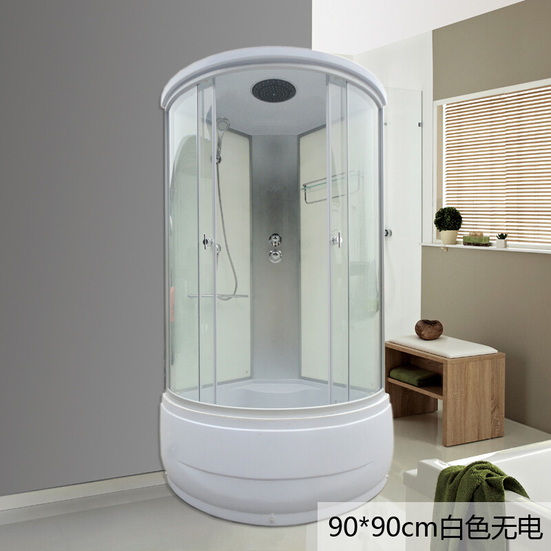 弧扇形整体淋浴房浴室钢化玻璃沐浴房蒸汽洗澡间卫生间一体式家用_2 90cm圆弧形白色无电