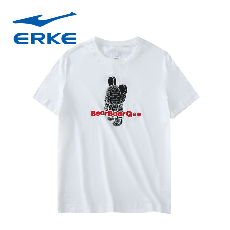 鸿星尔克（erke）2018夏季新款男士潮流卡通针织短袖T恤51218219075 XL 正白