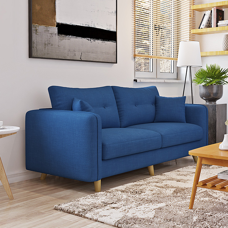 择木宜居 客厅北欧布艺沙发小户型现代简约懒人单人双人三人沙发 蓝色三人位