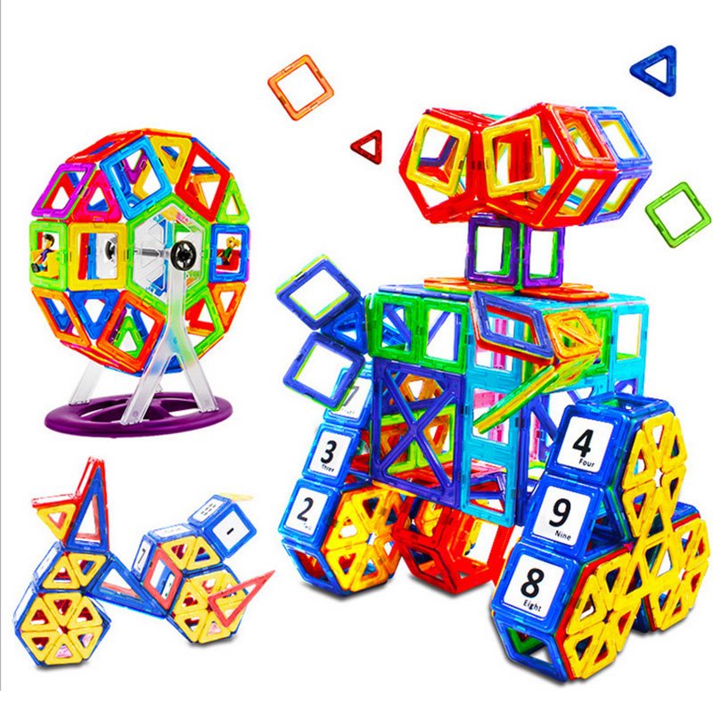 摩彩磁力片166件积木百变提拉磁性片益智儿童玩具磁力片套装