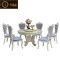 欧德里 欧式大理石圆形餐桌椅组合实木圆桌带转盘小户型白色6人饭桌 037#布椅
