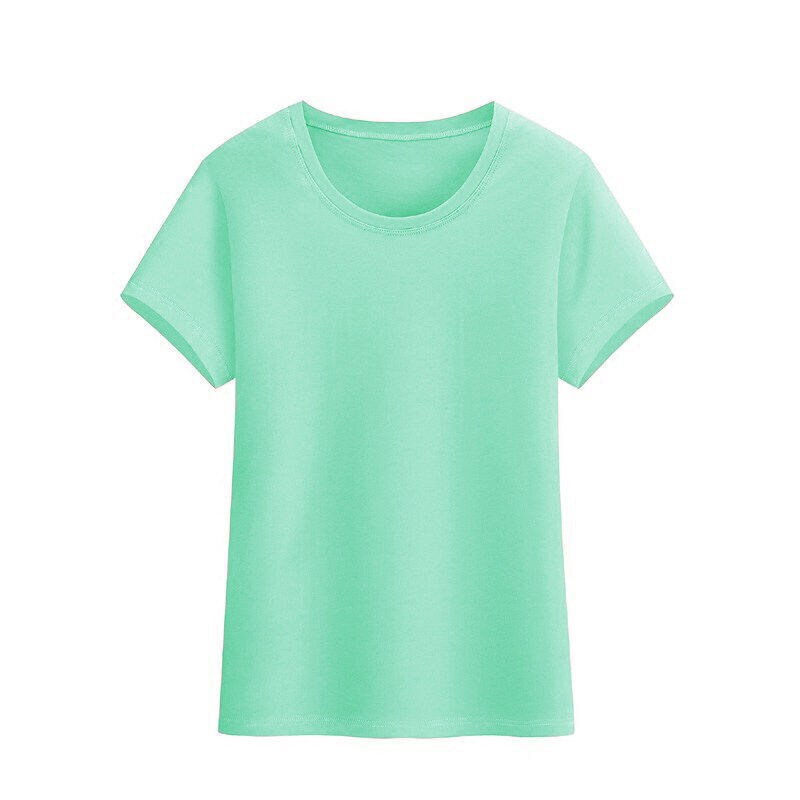 纯色T恤上衣2018夏装新款糖果色少女学生学院风简约百搭圆领短袖 M 基础T-绿色