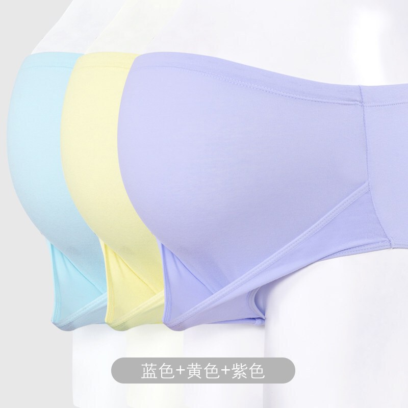 三条孕妇内裤棉高腰托腹裤头可节士内衣孕妇_7_9 L 蓝色+黄色+紫色