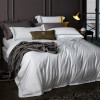 lovo纯棉四件套件100%长绒棉被套床单120支贡缎欧式双人床上用品 白色 1.8m床