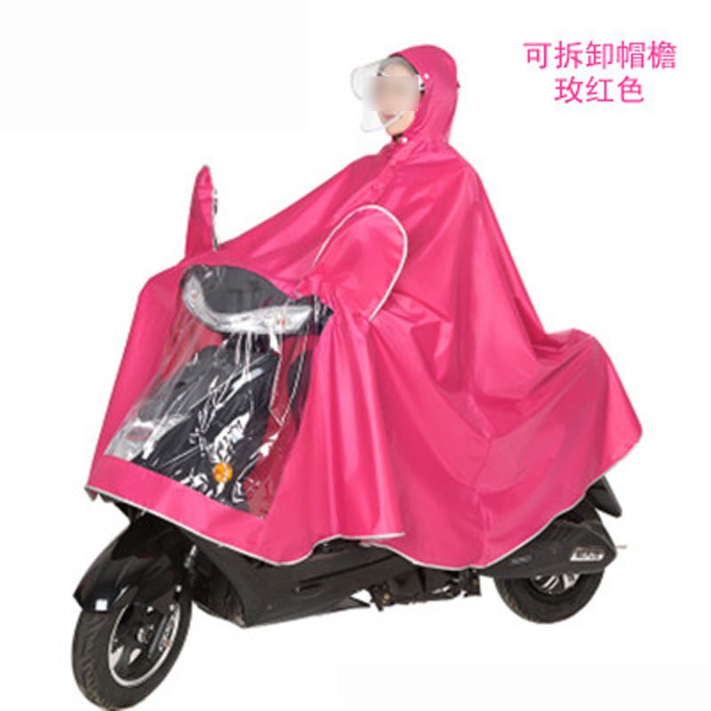 创意简约现活日用雨衣电动车单人电瓶车摩托车雨衣雨披成人骑行加大加厚男女士 可拆卸双帽玫红色XXXXL码