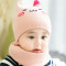 贝迪牛婴儿帽子秋冬 3-6-12-22个月毛线帽男女宝宝帽保暖新生儿帽子 粉色两角猫咪套头帽2件套 3-22个月左右