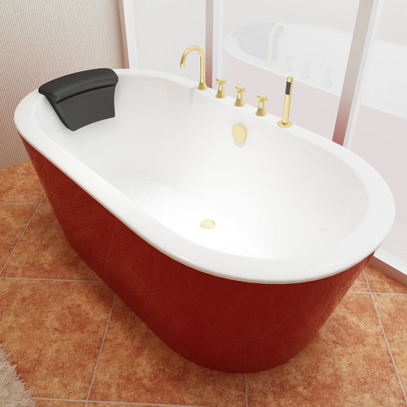 浴缸1.4米贵妃一体独立式欧式无缝黑红家用亚克力浴缸木桶豪华 浴缸加金五件套 -1.6-