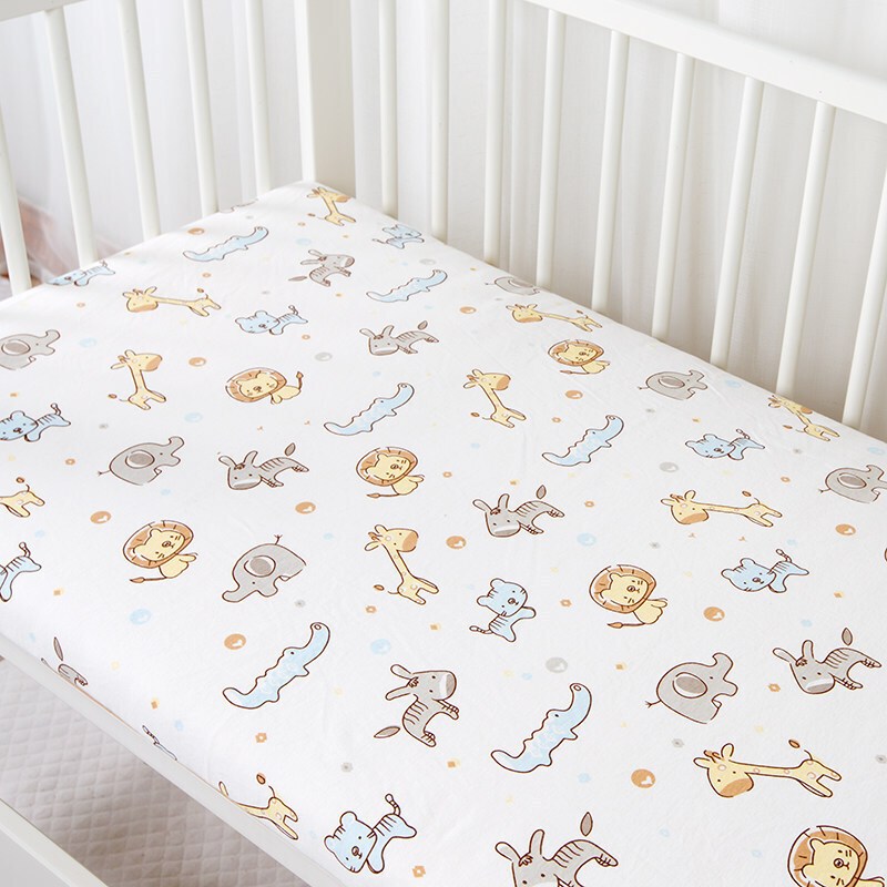 针织纯棉床笠A类宝宝儿童床单卡通床垫罩单件透气幼儿园定做_4_6 100x60x5cm 米色狮子