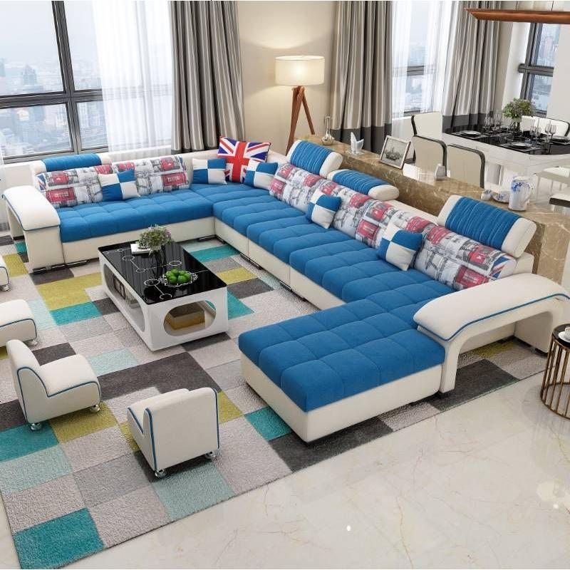 沙发客厅整装布艺沙发小户型贵妃转角组合北欧现代简约u型l型家用_955_786 六件套3.6米（送地毯）_米黄+蓝色