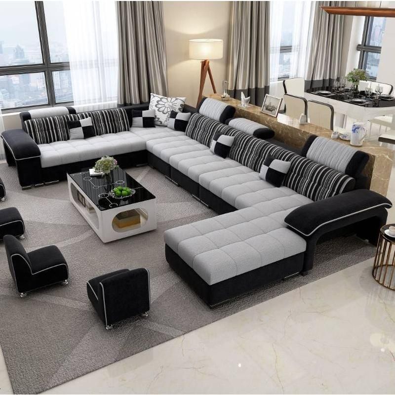 沙发客厅整装布艺沙发小户型贵妃转角组合北欧现代简约u型l型家用_955_786 三件套3米（送地毯）_黑色+灰色