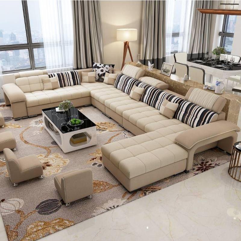 沙发客厅整装布艺沙发小户型贵妃转角组合北欧现代简约u型l型家用_955_786 六件套3.6米（送地毯）_卡其+米白