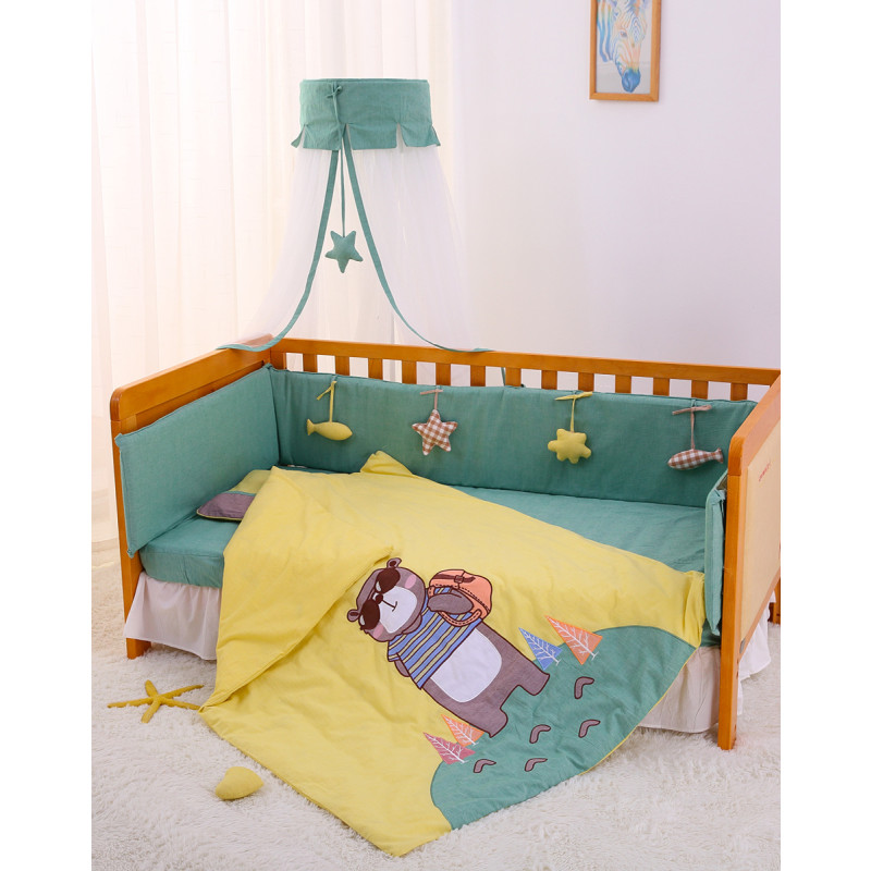 龙之涵 婴儿床上用品 婴儿床围套件十件套 纯棉新生儿宝宝被子双被芯 郊游绿65*120cm