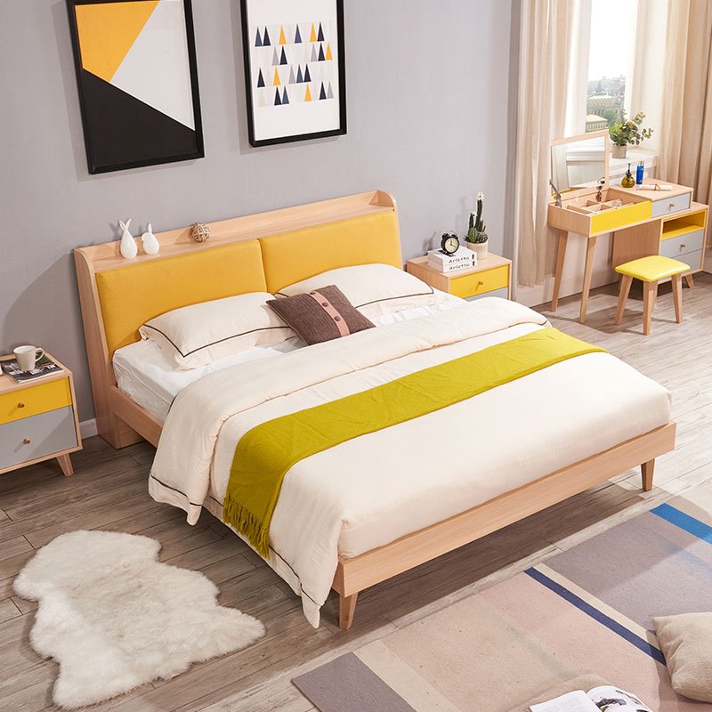 A家家具床宜家风格板式架子床现代简约1.5m1.8米卧室单双人床软靠婚床卧室家具木质其他BC001 1.5米排骨架