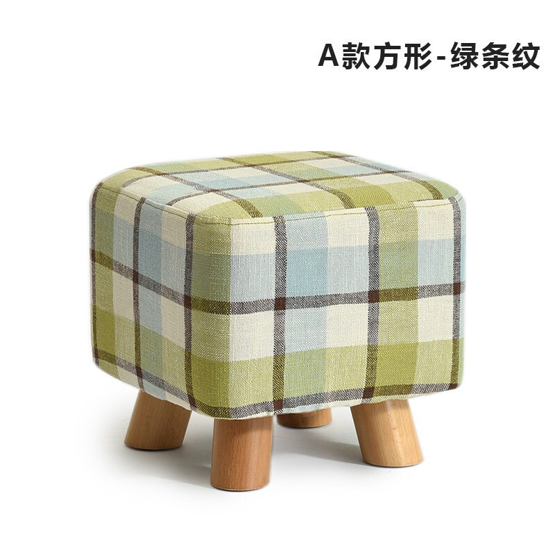 实木小凳子时尚小板凳创意沙凳布艺矮凳家用茶几凳换鞋凳_3 方A款-绿条纹