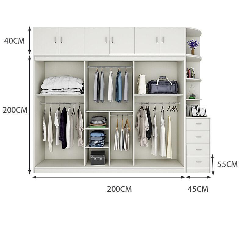 衣柜推拉2现代简约卧室家具组装实木质柜子整体移衣橱定制_7_3 200衣柜+顶柜+边柜