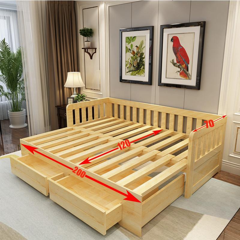 实木沙发床多功能可折叠推拉小户型客厅1.8米1.5米双人沙发床两用 120*200_环保无漆_送全套垫_1.8米-2米