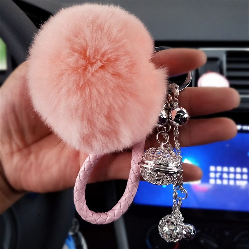 韩国创意钥匙扣女 真兔毛 獭兔毛球毛绒挂件汽车钥匙环女生包挂件(e47)_13