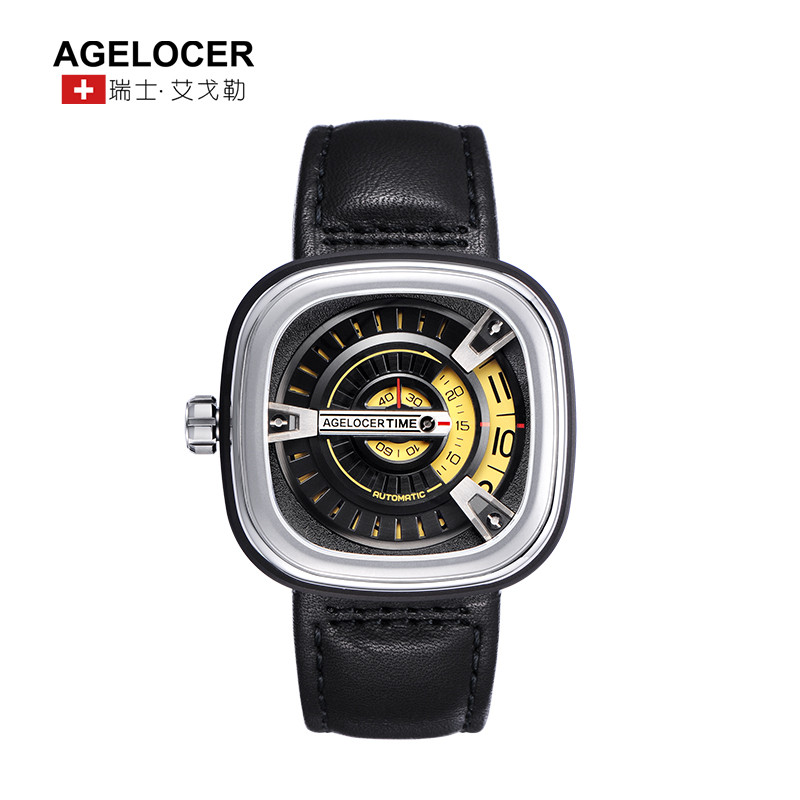 瑞士进口Agelocer艾戈勒手表 方形潮流男士手表 皮带防水大表盘男表 潮流男表 全自动机械表 运动手表 瑞士表 5007A1