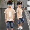 2017年夏季新款韩版中小儿童装沐福瑞海狮短袖两件套 卡其 140码(建议身高130厘米)