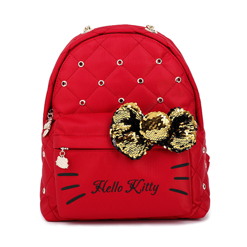 HELLO KITTY 铆钉格纹设计双肩包 小 红色 红色