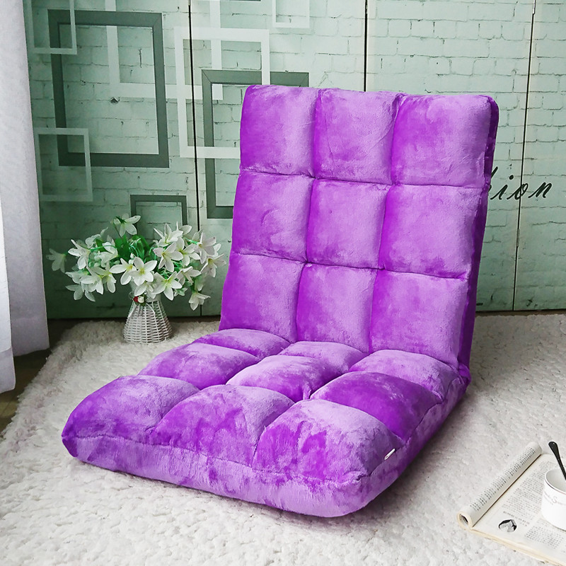 懒人沙发单人榻榻米卧室阳台宿舍小沙发床上 靠背椅折叠可爱地板椅 紫红色18格大号法兰紫色