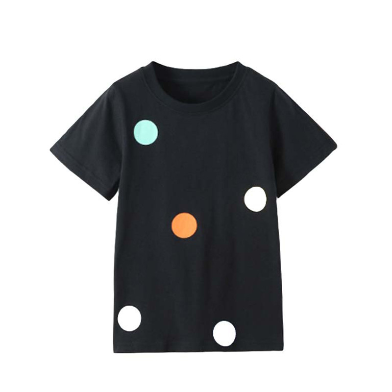 南极人(NanJiren)男童短袖卡通字母T恤时尚薄款儿童上衣 彩色圆点黑色 80cm