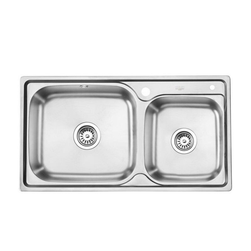 欧琳水槽双槽套餐+欧琳（OULIN）厨房龙头+角阀 +沥水篮 银色