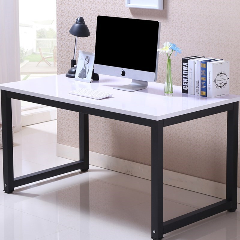鑫金虎 钢木桌电脑桌台式家用书桌办公桌 白色+黑架（其他颜色备注，默认发货图片色）